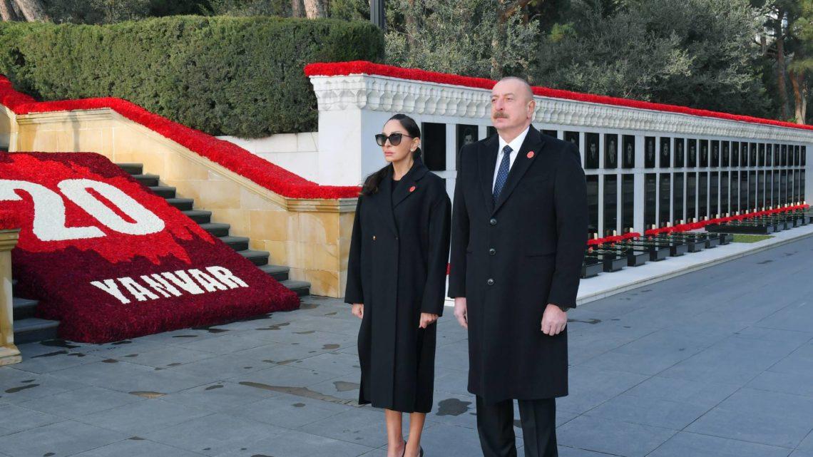 Prezident İlham Əliyev və birinci xanım Mehriban Əliyeva 20 Yanvar faciəsinin 34-cü ildönümü ilə əlaqədar Şəhidlər xiyabanını ziyarət ediblər