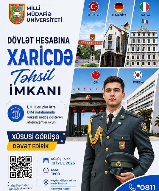 Xairici ölkələrdə hərbi təhsil almaq istəyən abituriyentlər üçün “Açıq qapı” günü keçiriləcək