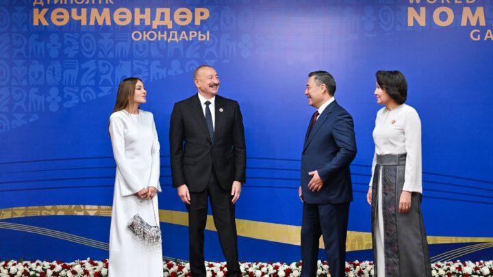 Prezident İlham Əliyev və birinci xanım Mehriban Əliyeva Qırğızıstanın paytaxtı Bişkek şəhərində keçirilən 6-cı Dünya Köçəri Oyunlarının açılış mərasimində iştirak ediblər