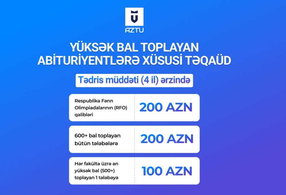 Yüksək balla AzTU-ya qəbul olunanlar üçün xüsusi təqaüd imkanı