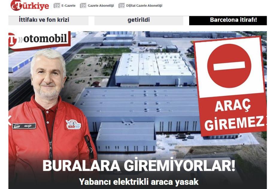 Türkiyənin müdafiə sənayesi şirkətləri xaricdə istehsal olunan elektromobillərə giriş qadağası qoyub